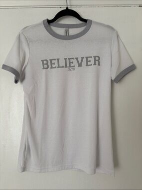 Lorna Jane BELIEVER Tee - White with Gray Trim